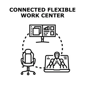 Connected flexible work center digital workplace concept Stock Illustration