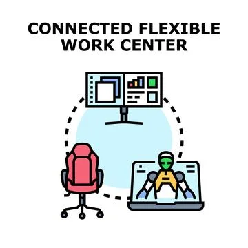 Connected flexible work center digital workplace concept イラスト素材