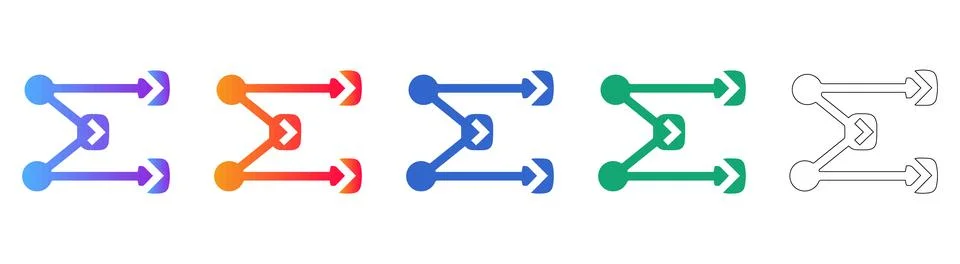 Connected Flowchart Nodes and Arrows Icon Set Stock Illustration