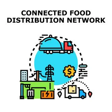 Connected food distribution network logistics and supply chain concept Stock Illustration