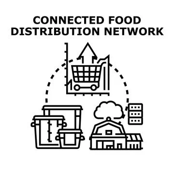 Connected food distribution network managing smart logistics Stock Illustration