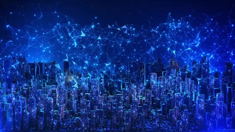 Connected Future City with Digital Mesh and IoT Network Stock Footage 342611301
