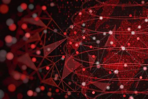 Connected global nodes and binary streams visualize cybersecurity, blockchain Stock Illustration