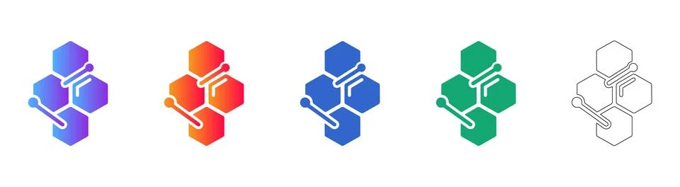 Connected Hexagon Node Icons for Technology UI Stockillustratie