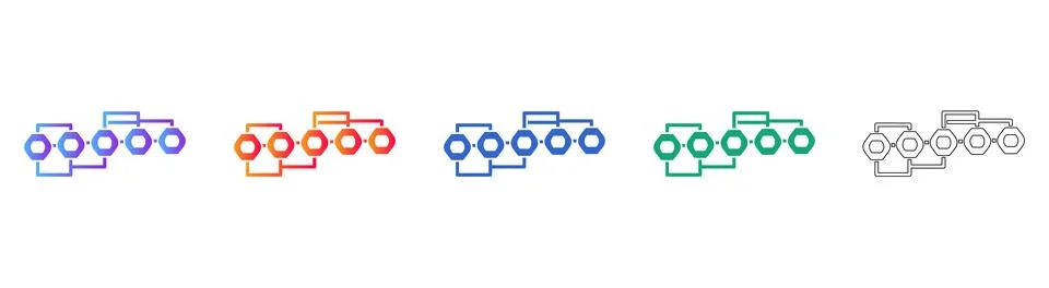 Connected Hexagonal Chain Icons: Linked Data Flow &amp; Security Иллюстрация