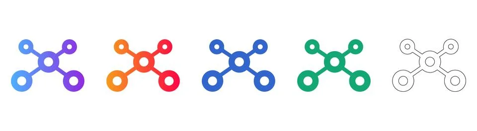 Connected Hub and Node Network Icon Set Illustrazione stock