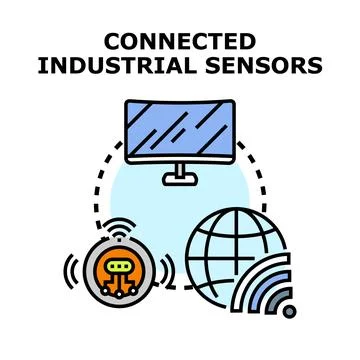 Connected industrial sensors system concept monitoring global network Stock Illustration