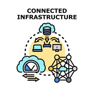Connected infrastructure concept displaying global data network Illustrazione stock