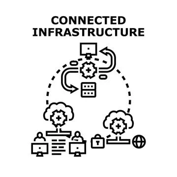 Connected infrastructure linking global network and client devices Stock Illustration