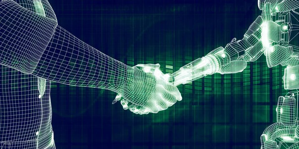 Connected Intelligence Human Machine Handshake 스톡 사진