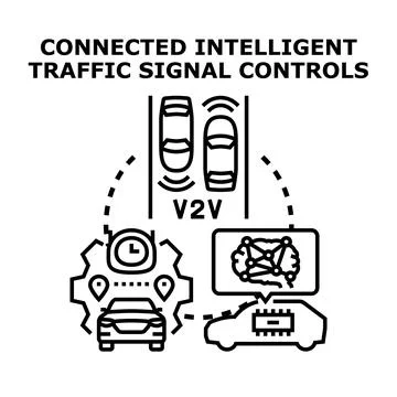 Connected intelligent traffic signal controls concept Stock Illustration