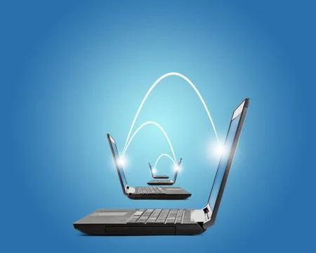 Connected laptops on blue 스톡 일러스트