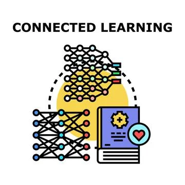 Connected learning concept illustration featuring neural networks and digit.. Stock Illustration