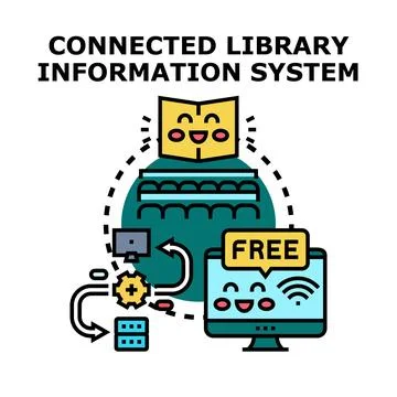 Connected library information system vector concept Illustrazione stock