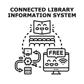 Connected library information system vector concept Stock Illustration