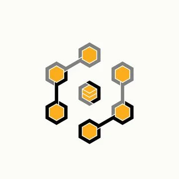 Connected lineout 7 hexagons like flip bee house. Related to animal or precision Ilustração Stock