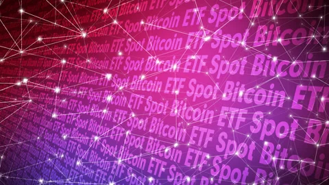 Connected lines between spot bitcoin etf and growth of digital money Video stock 259870260