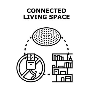 Connected living space vector illustration integrating smart home automation Stock Illustration