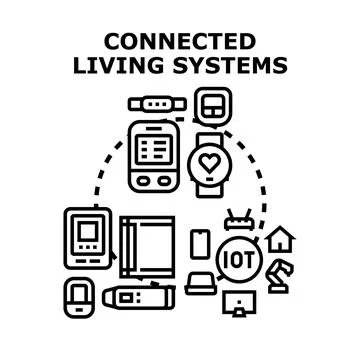 Connected living systems and internet of things technology concept Stock Illustration