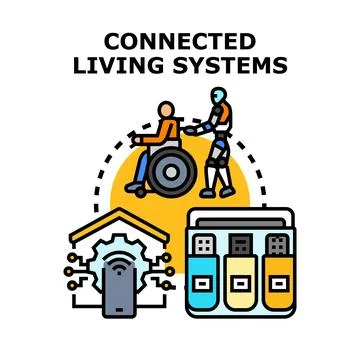 Connected living systems helping people with digital technology Stock Illustration