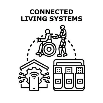 Connected living systems helping people with digital technology Stock Illustration