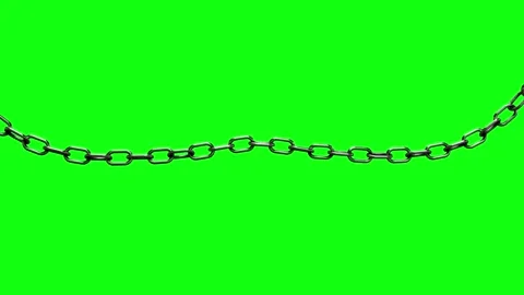 Connected Long Chain Drop, Realistic Chain Falls And Swings, Green Background Stock Footage 219525328