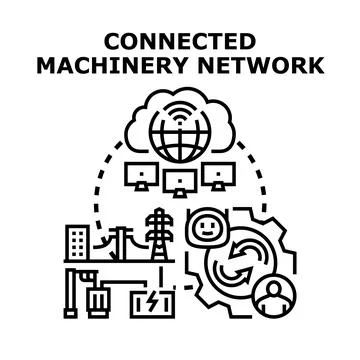 Connected machinery network optimizing industrial production process 스톡 일러스트