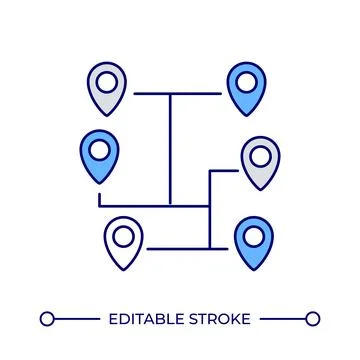 Connected map pins line color icon Stock Illustration