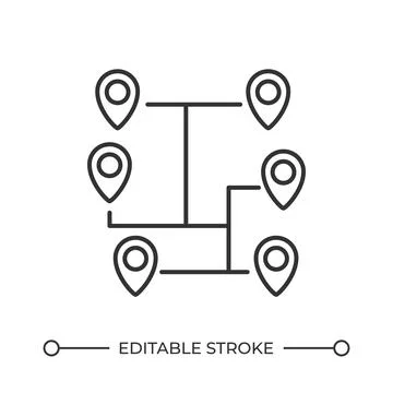 Connected map pins line icon Stock Illustration