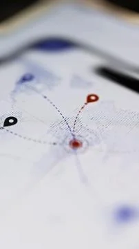 Connected map pins on vertical phone screen Stock Photos