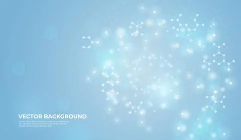 Connected molecules background design. Medical biotechnology, chemical banner Illustrazione stock