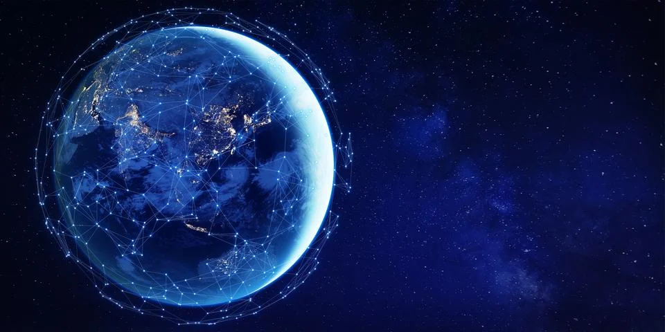 Connected network around planet Earth from space for global communication t.. Illustration