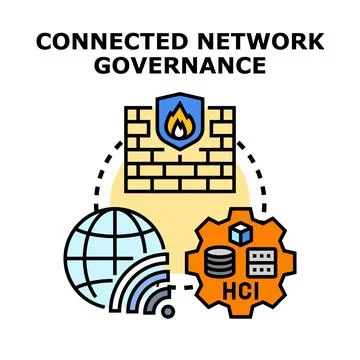 Connected network governance concept illustrating security and global data Illustrazione stock