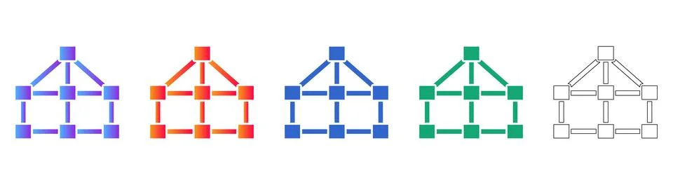 Connected Network Node Grid Icons Stock Illustration