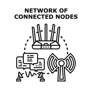 Connected network nodes exchanging data communication signals Stock Illustration