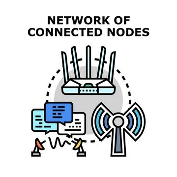 Connected network nodes exchanging data communication signals 스톡 일러스트