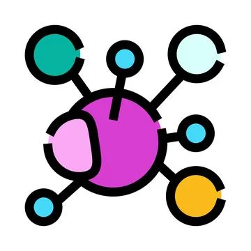 Connected network structure with colorful nodes linking systems 库存插图