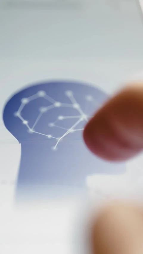 Connected neural nodes within blue head profile 스톡 동영상 345490411