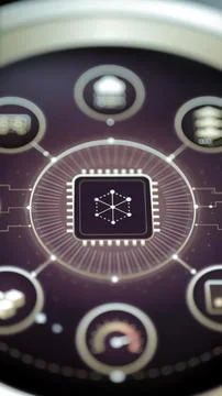 Connected node pattern fills central processor chip Stock Photos
