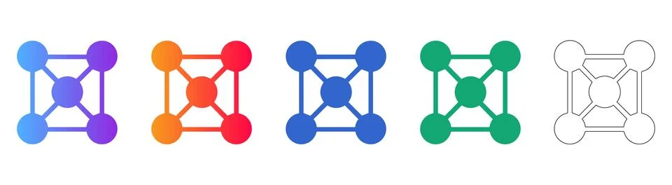 Connected Nodes and Network Structure Icons Stock Illustration