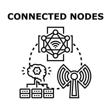 Connected nodes linking data, ai, and communication network Illustrazione stock