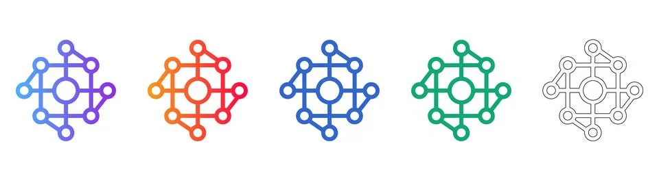 Connected Nodes Network Icon Set in Various Styles Illustrazione stock