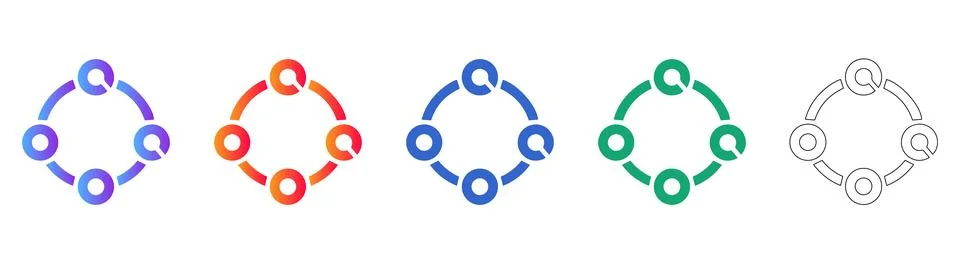 Connected Nodes Network Icon Set 库存插图