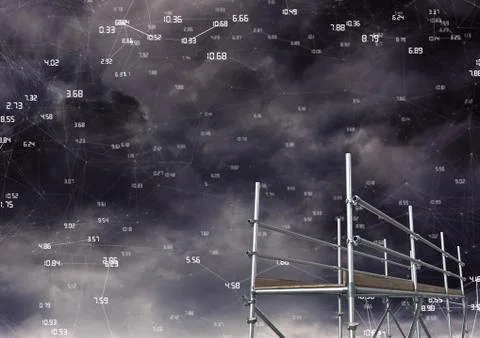 Connected numbers in dark clouds with 3D Scaffolding Stock Illustration