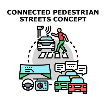 Connected pedestrian streets concept with smart urban mobility 스톡 일러스트