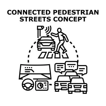 Connected pedestrian streets concept with smart urban mobility Illustrazione stock