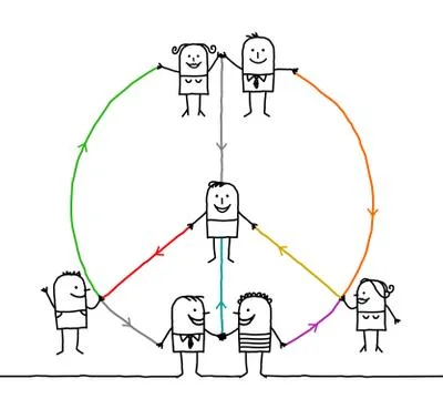 Connected people making a peace and love sign Stock Illustration