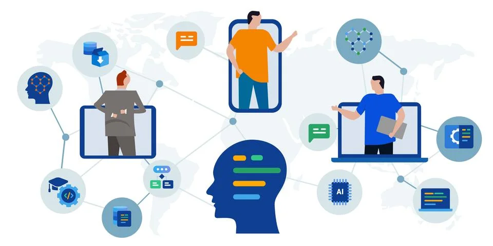 Connected people smart artificial intelligence future human code icon Stock Illustration
