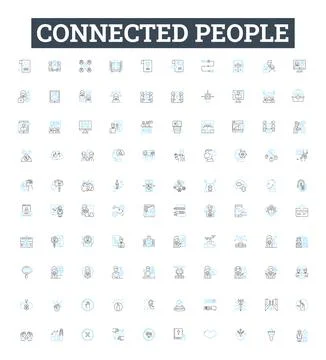 Connected people vector line icons set. Networking, Socializing, Linked Stock Illustration