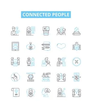 Connected people vector line icons set. Networking, Socializing, Linked Stock Illustration